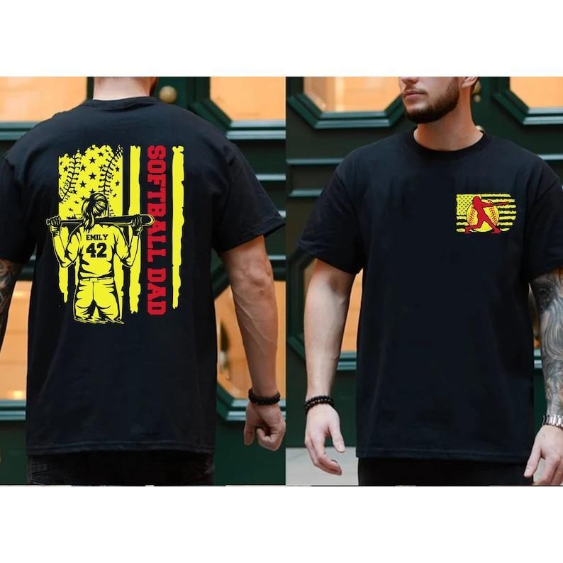 Softball Dad Shirt, Custom Name and Number Softball Shirt, Father's Day Gift, Sports Dad Shirt, Dad Birthday Gift, 4th of July Dad Shirt