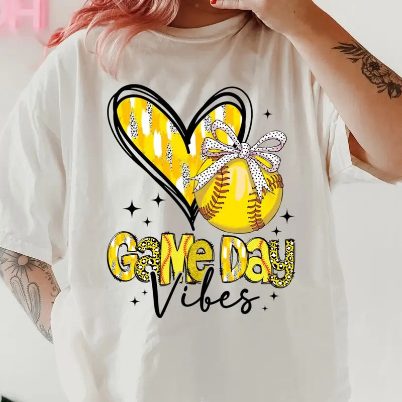 Softball Gameday Vibes Shirt ~ Unisex Apparel Relaxed Fit Printed In The USA Clothing Womenswear Casual Comfort Cotton Top Athletic Boho