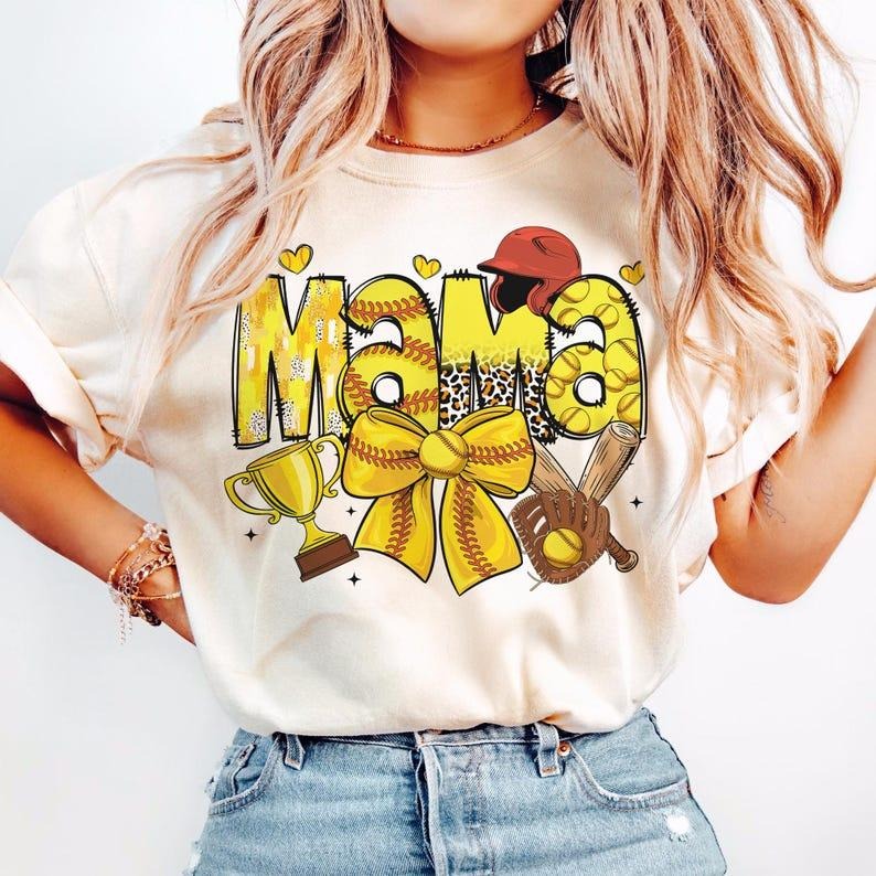 Softball Mama T-shirt, Coquette Bow, Retro, Game Day, Sports