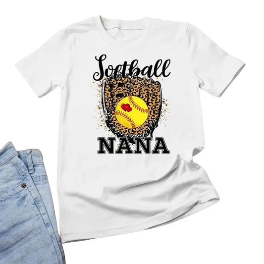 Softball Nana Leopard Game Day Gift For Mother Player Lover Unisex T-shirt, Mama T-shirt Menswear Top Underwear Tshirt