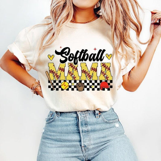 Softball Retro Mama tshirt, Checkered sweatshirt, Sports Game Day T-Shirt, mother's day gift