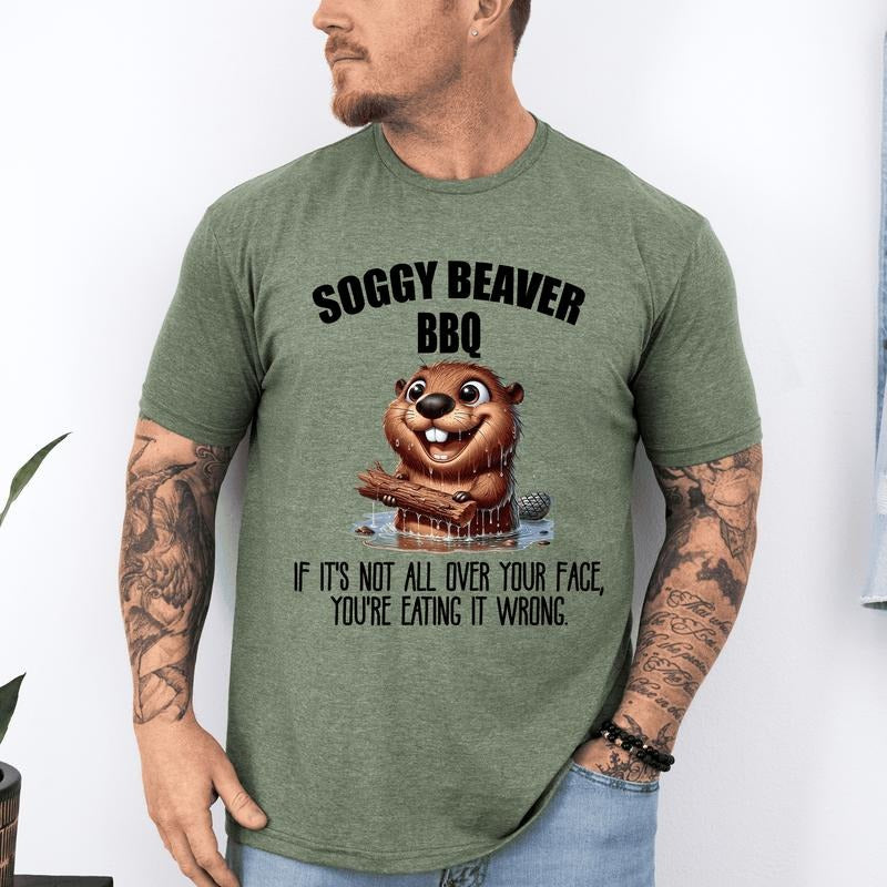 Soggy Beaver BBQ, Funny, Dirty, Father's Day, Husband, Guy Gift, Brother, Soft Style T-Shirt, Soft Style Tee, Men's Graphic Tshirt