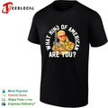 Soldier wearing heart sunglasses holding rifle what kind of American are you shirt