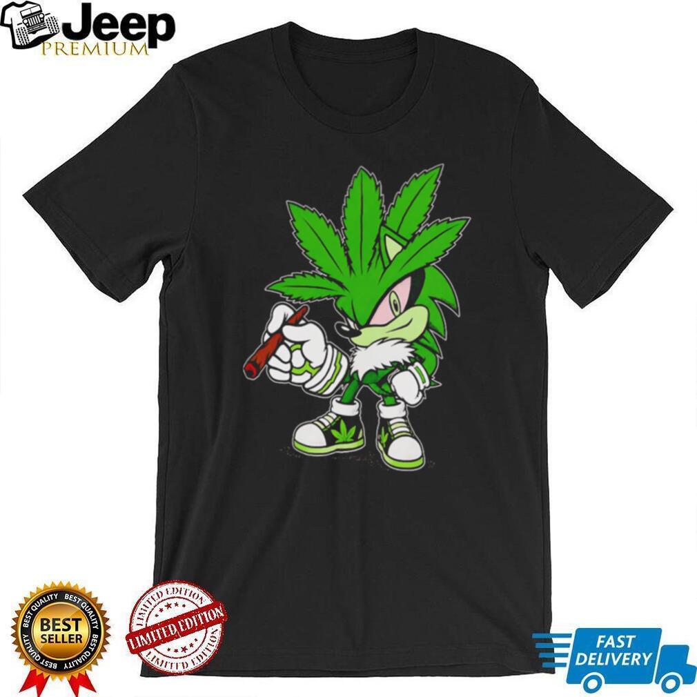 Sonic Weed Leaf Mascot Smoking High 420 Stoner Graphic T Shirt