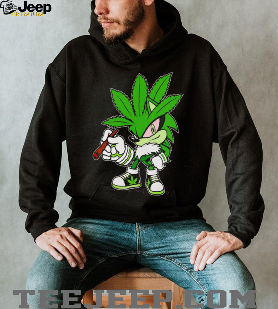Sonic Weed Leaf Mascot Smoking High 420 Stoner Graphic T Shirt