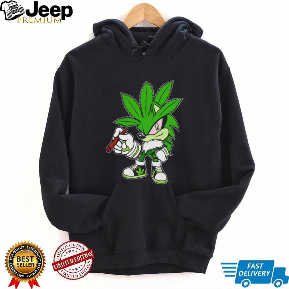 Sonic Weed Leaf Mascot Smoking High 420 Stoner Graphic T Shirt