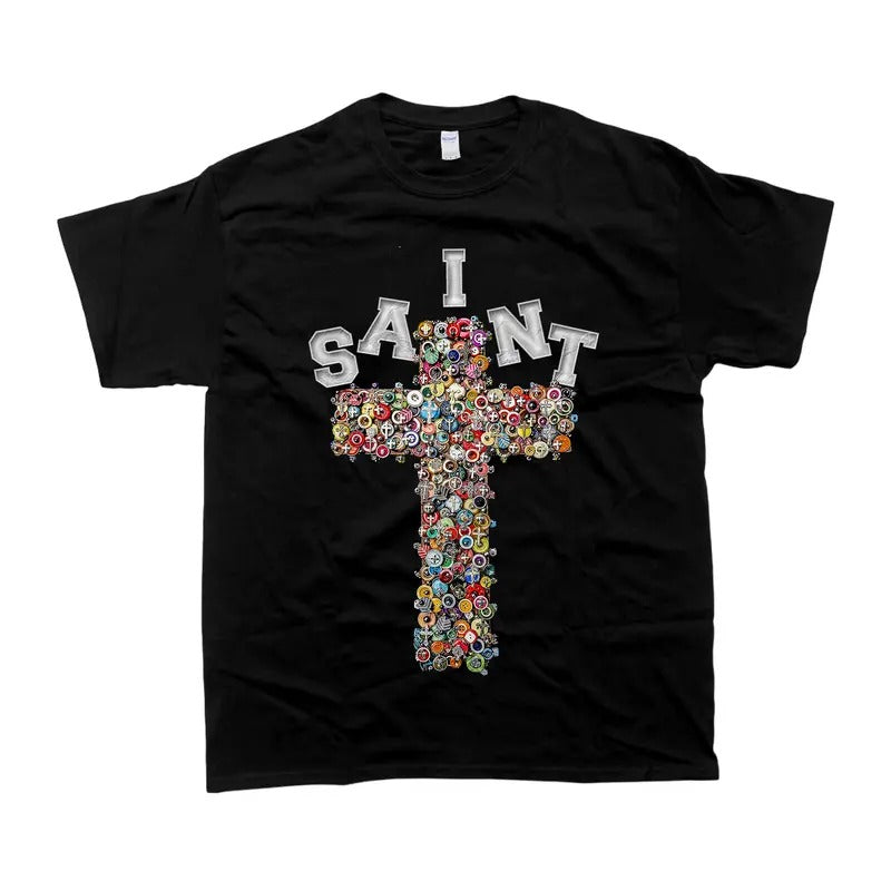 Sopula Vintage Saint Cross Graphic T-shirt - Unisex Style, 100% Cotton - Menswear, T-Shirt