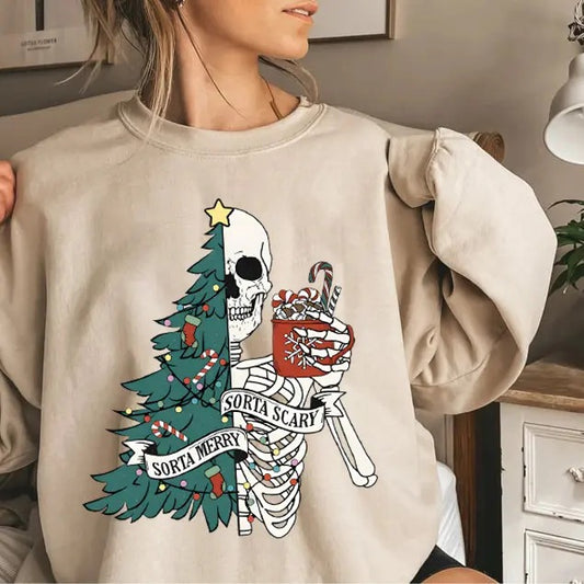 Sorta Merry Sorta Scary Crewneck Sweatshirt, Skeleton Christmas Sweater, Festive Holiday Sweatshirt, Funny Xmas Shirt, Ugly Xmas Sweater, Funny Christmas Sweatshirtstyle{n002}2