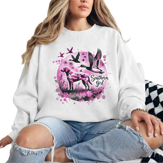 Southern Girl Hunting Dog Pink Sweatshirt Unisex Hunt Duck T-Shirt Hunting Season Hoodie Cotton Womenswear