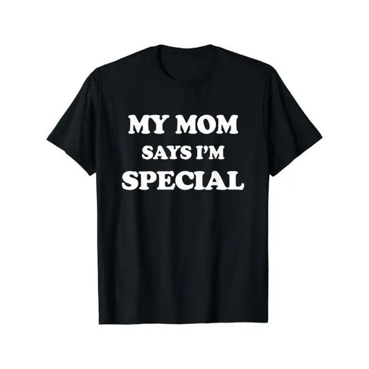 Special Edition Crew Neck T-Shirt - Comfortable, Versatile, and Fashionable Short Sleeve Tee with Humorous "My Mom Says I'm Special" Print for Men - Perfect for Summer Sports and Casual Wear Made in USA