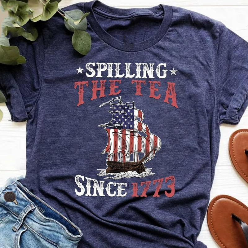 Spilling The Tea Since 1773 Shirt, 4th of July Shirt, Funny American Retro Shirt, History Teacher Gift Menswear Top Underwear Man Tshirt Wetsuit Streetwear Shortsleeve Tropical T-Shirt Crewneck