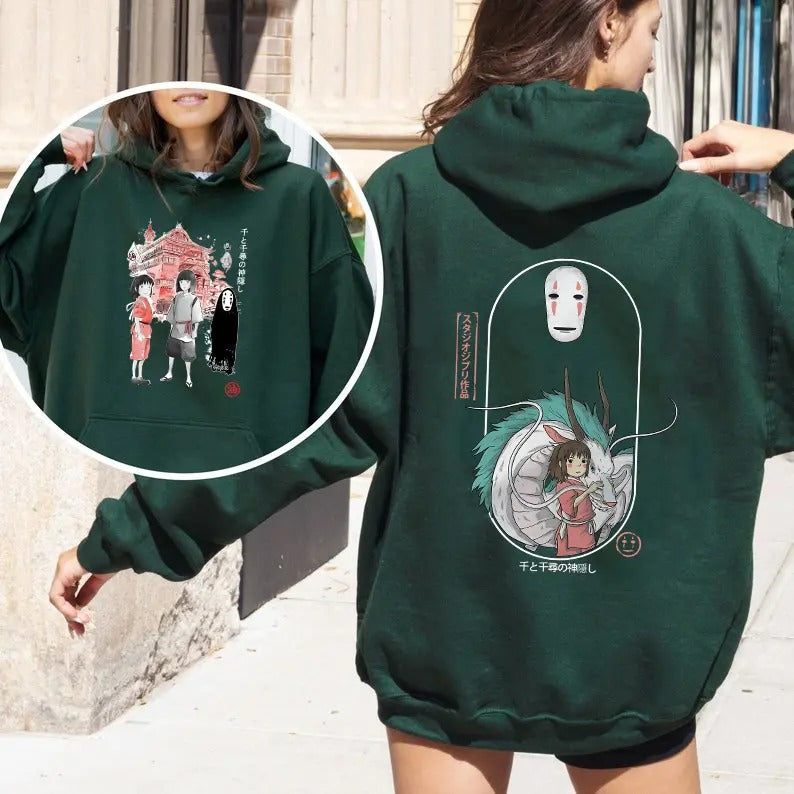 Spirited Away 2 Sided Hoodie, Ghibli Studio Sweatshirt, Spirited Away Shirt, Ghibli No Face Shirt, Kaonashi, Chihiro, Haku, Foreman, Anime Sweatshirt, Hayao Miyazaki Shirt