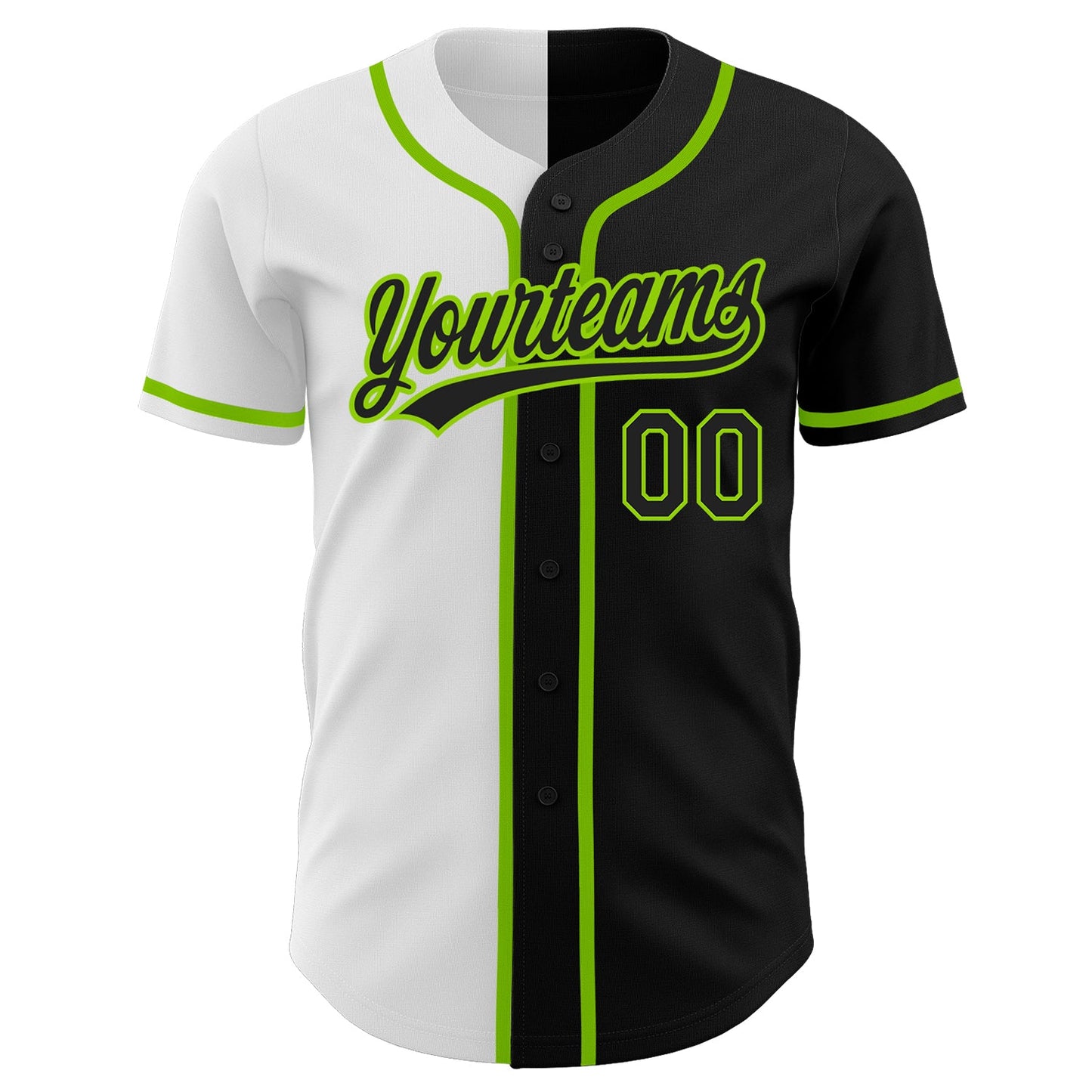 Custom Black Black White-Neon Green Authentic Split Fashion Baseball Jersey T-Shirts, Hoodie, Sweatshirt (Image 2)