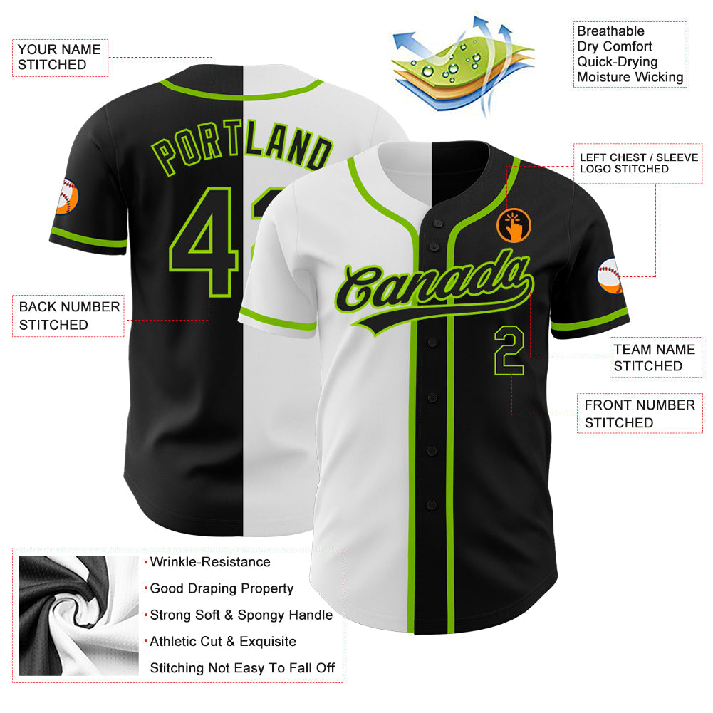 Custom Black Black White-Neon Green Authentic Split Fashion Baseball Jersey T-Shirts, Hoodie, Sweatshirt (Image 3)