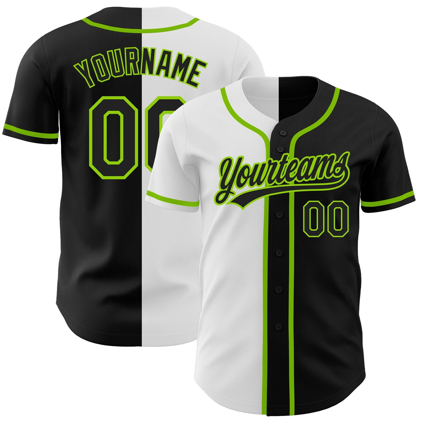 Custom Black Black White-Neon Green Authentic Split Fashion Baseball Jersey T-Shirts, Hoodie, Sweatshirt (Image 1)