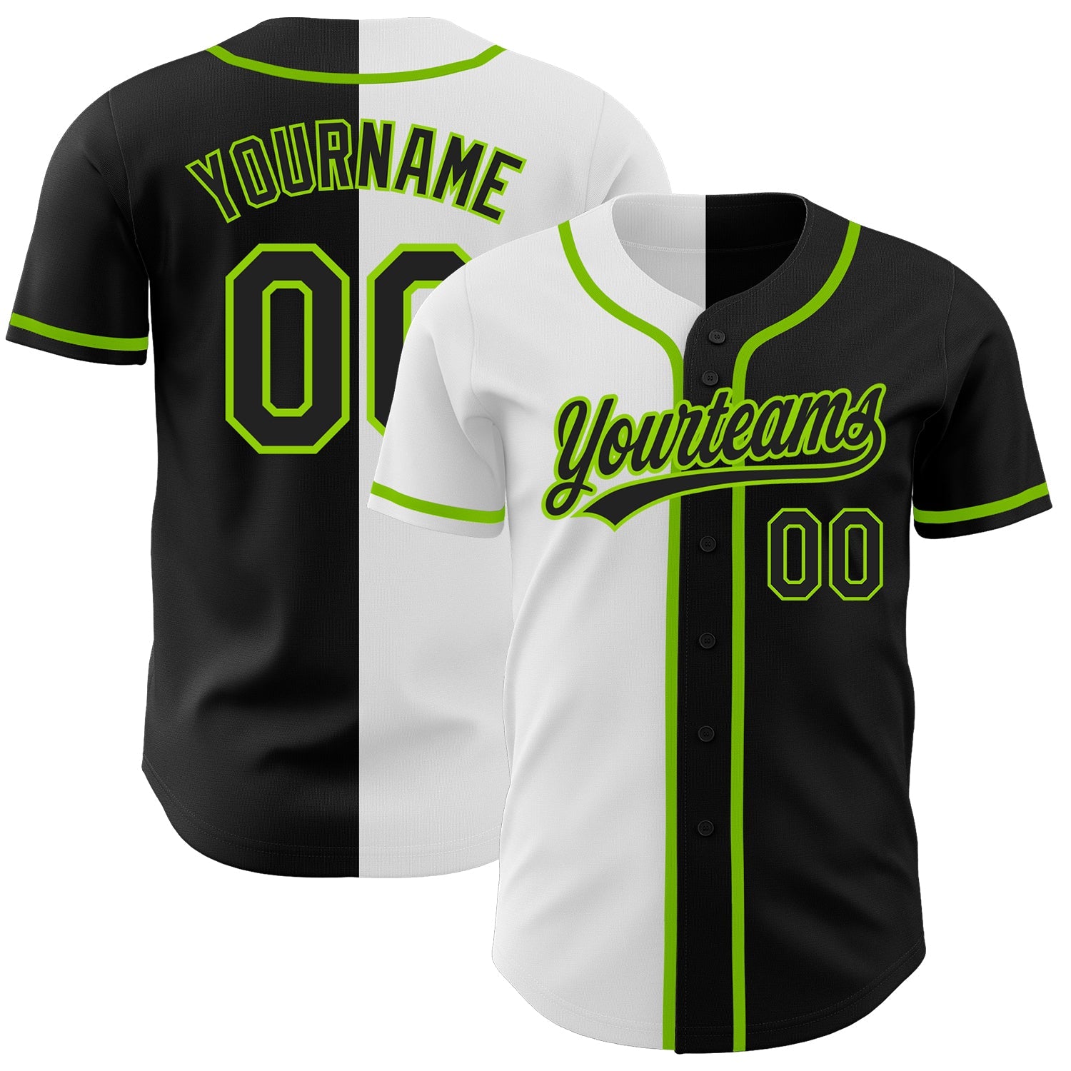 Custom Black Black White-Neon Green Authentic Split Fashion Baseball Jersey T-Shirts, Hoodie, Sweatshirt (Image 1)