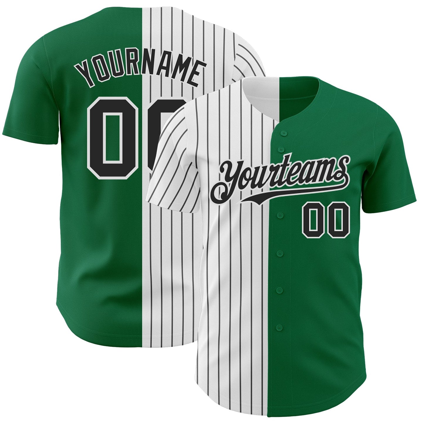 Custom Kelly Green White-Black Pinstripe Authentic Split Fashion Baseball Jersey T-Shirts, Hoodie, Sweatshirt (Image 1)