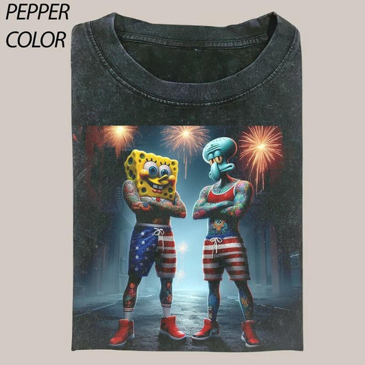 Sponge Bob USA style T-shirt, Sponge Trap, SpongeBob SquarePants T-shirt, Drip Cartoon Graphic Tee, Funny T-shirt, Unisex Movie Shirt Menswear
