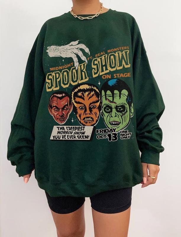 Spook Show Sweatshirt  90s Grunge Vintage Halloween Crewneck Cult Classic Horror Fright Night Monster Mash Hoodie...
