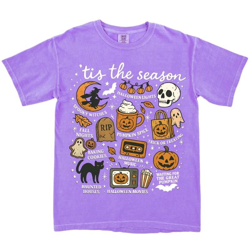 Spooky Doodles Halloween Shirt - Unisex Relaxed Fit Printed in the USA Casual Comfort Cotton Top Women's Wear Boho Chic Crewneck Short Sleeve All Seasons Streetwear Vintage Pumpkin Witch Graphic T-shirt