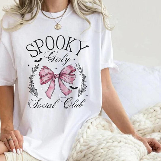 Spooky Girl Social Club Comfort Colors Shirt, Coquette Halloween, Girly Halloween Shirt, Spooky Season, Witch Shirt, Halloween Bow Shirt