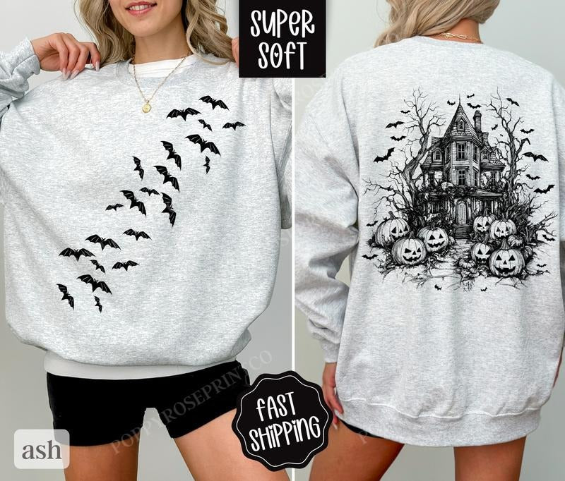 Spooky Halloween Sweatshirt, October Vibes Sweater,  Women's Holiday Crewneck