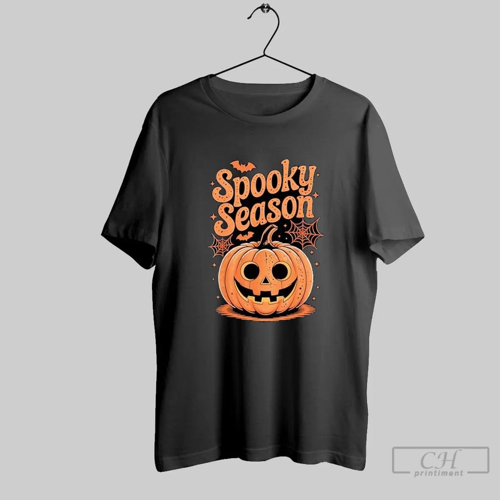 Spooky Season Funny Pumpkin Halloween Bats Spiderweb T Shirt