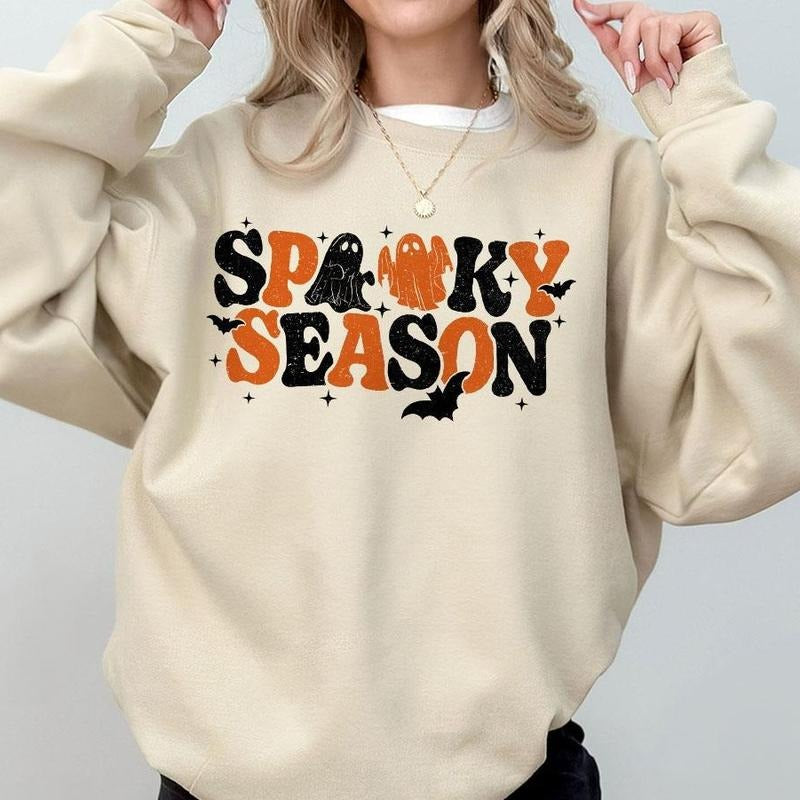 Spooky Season Halloween Sweatshirt, Funny Ghost Halloween Sweatshirt, Halloween T-shirt For Her, Shirt For Women, Ghost...