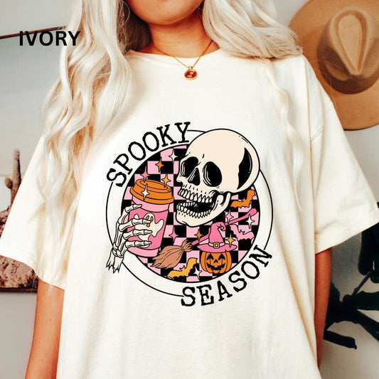 Spooky Season Skeleton Coffee Shirt, Fall Oversized Womens Halloween shirt, Comfort Colors brand, trendy, cute style,...