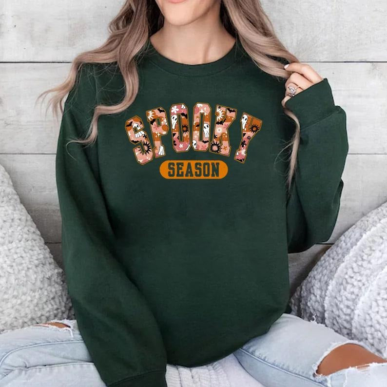 Spooky Season Sweatshirt, Halloween Sweatshirt For Women, Ghost Shirt, Halloween Gift, Fall Crewneck Sweater, Halloween...