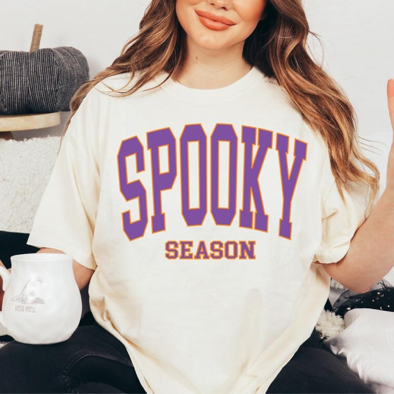 Spooky Season Varsity Shirt, Retro  Halloween Tee, Halloween Graphic shirt, Comfort Colors Shirt, Ghost Halloween Shirt,...