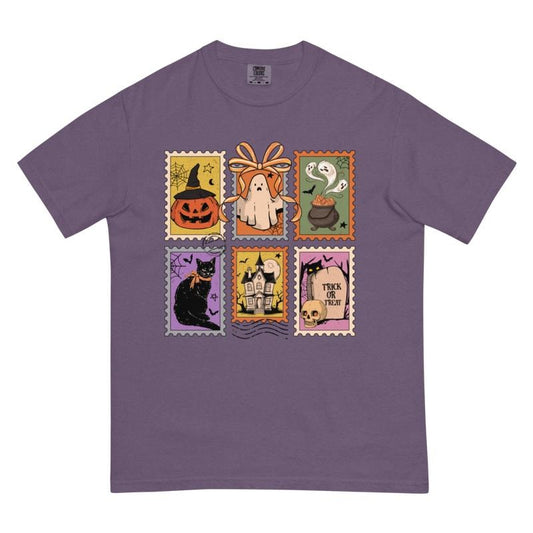 Spooky Stamps Halloween Comfort Colors Shirt ~ Unisex Apparel Relaxed Fit Printed In The USA Clothing Womenswear Casual Comfort Cotton Top Athletic Boho Chic