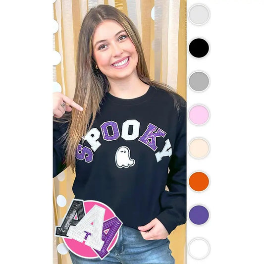 Spooky with Ghost Sequin Graphic Sweatshirt