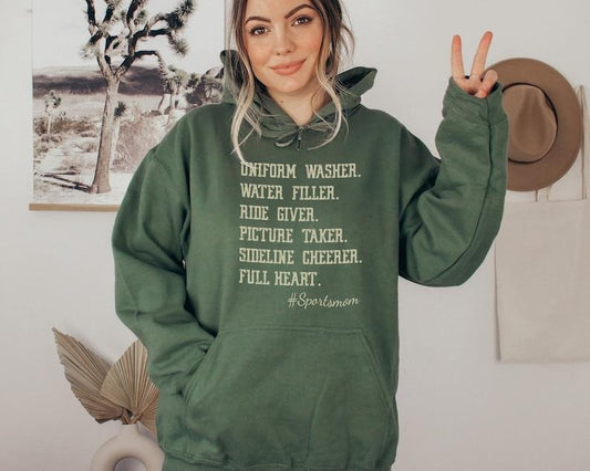 Sport Mom Sweatshirt, Uniform er, Water Filler, Ride Giver, Picture Taker, Sideline Cheerer, Full Heart, Mothers Day Gift, Sport hoodie