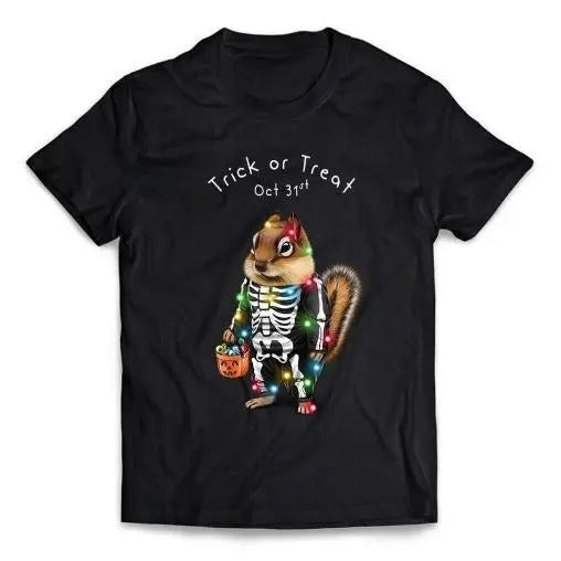 Squirrel Chipmunk Dress Up in Skeleton Costume for Halloween Party - Short-Sleeve Unisex T-Shirt Made in USA