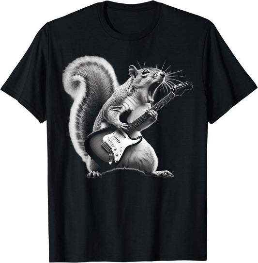 Squirrel Playing Guitar Rock and Roll T-Shirt | Unisex Cotton Tee, Short Sleeve, Size S-5XL