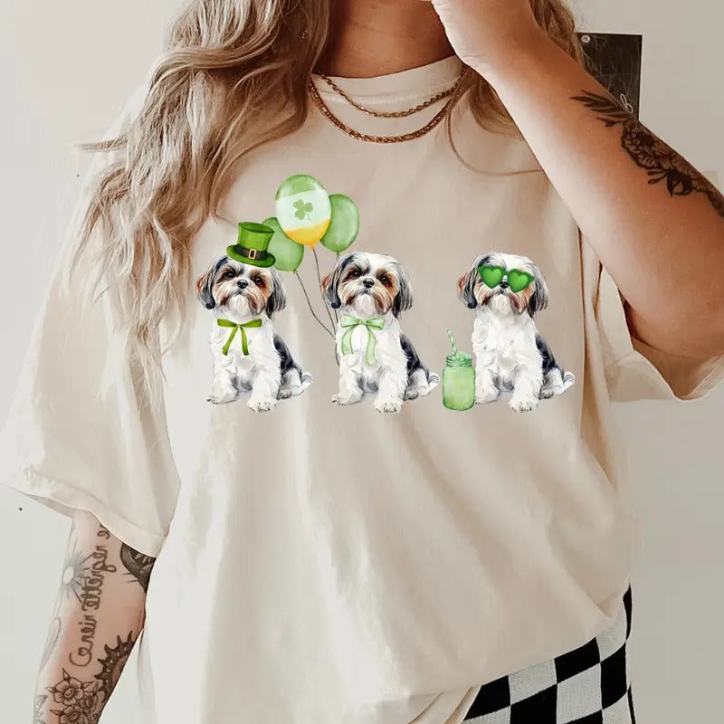 St. Patty's Day Shih Tzu Shirt ~ Unisex Apparel Relaxed Fit Printed In The USA Clothing Womenswear Casual Comfort Cotton