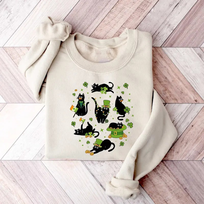 St. Patrick's Day Cat Sweatshirt, Cat Patrick's Day Shirt, Leprechaun Cat Shirt, Cat Lover Sweatshirt, St Paddys Day Cat Mom Gift, Shamrock And Cat Outfits, Cat Mama Tee