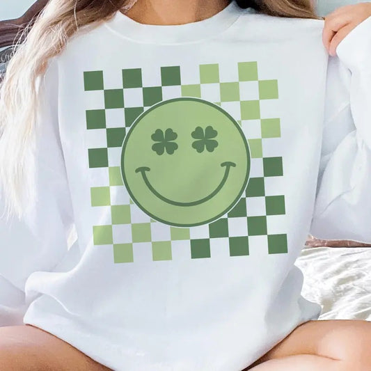 St. Patricks Day Retro Clover Smiley Sweatshirt