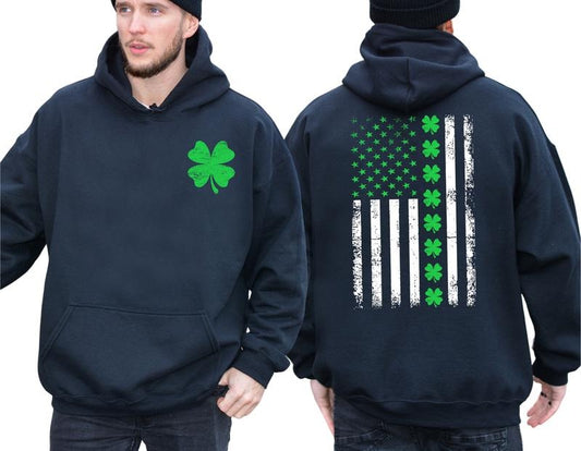 St. Patrick's Day American Flag Hoodie 2 Sided Hoodie, Unisex Hoodie For Men And Women
