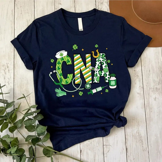St. Patrick's Day Coquette Bow Nurse T-shirt, Lucky Shamrock Shirt, St Pattys Nursing Tee