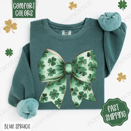 St Patrick Bow 1 Comfort Colors Sweatshirt, St Patrick's Day Women's Crewneck, Cute Women's Sweater