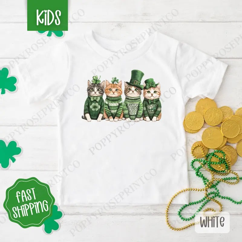 St Patrick Cats Kids Shirt - St Patrick's Day Children's Tshirt - Cute Youth Tee Gildan Hoodie, Sweatshirt | WearSparks.com