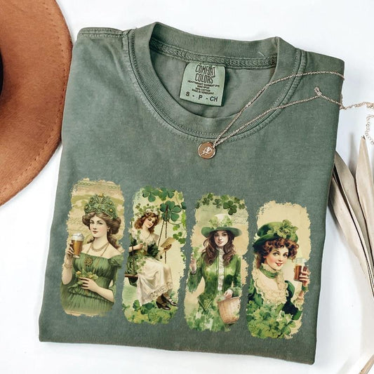 St Patrick's Day Comfort Colors Shirt Vintage Shamrock Tee St Pattys Womens Girly T-Shirt Drinking Green Beer Tee Saint Paddys Day Gift