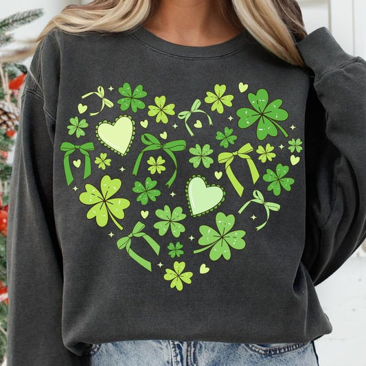 St Patrick's Day Heart Coquette Sweatshirt, Coquette Bow St Patricks Shamrock Shirt, Lucky Shamrock Shirt Hoodie
