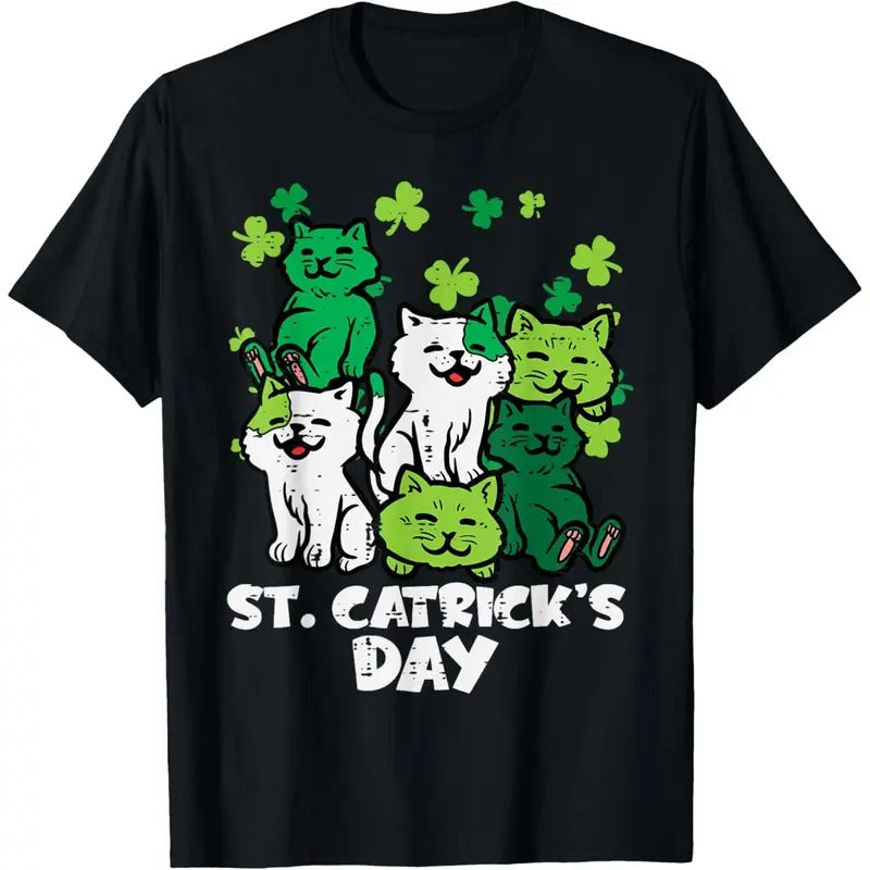 St Patricks Catricks Day Cats Saint Pattys Women Girls Kids T-Shirt made in USA