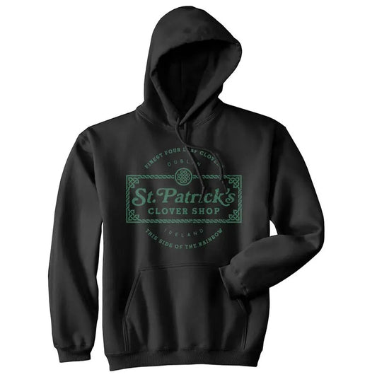 St Patricks Clover Shop Hoodie Funny Vintage St Patricks Day Parade Outfit Cool Shamrock Design Funny Hoodies Saint Patrick's Day Hoodie Funny Sarcastic Pullover Novelty Sweatshirt Black