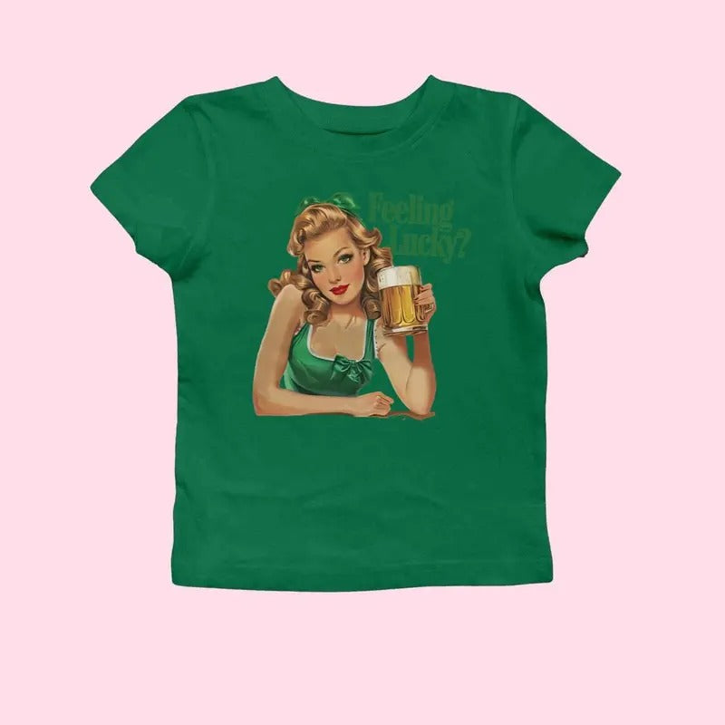 St Patty's Day Baby Tee Feeling Lucky Trendy Retro Baby Tee St Paddys Day y2k Baby Tee Luck of the Irish Baby Tee