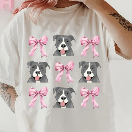 Staffordshire Terrier with bows Shirt~ Unisex Apparel Relaxed Fit Printed In The USA Clothing Womenswear Casual Comfort Cotton Top Athletic Boho Chic