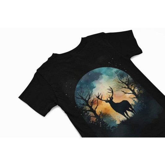 Stag and Moon T-shirt, Animal Silhouette Graphic T-Shirt, Camping T shirt, Hunter Tee's, Stag graphic tee, Novelty T Shirt, dad camping gift Made in USA